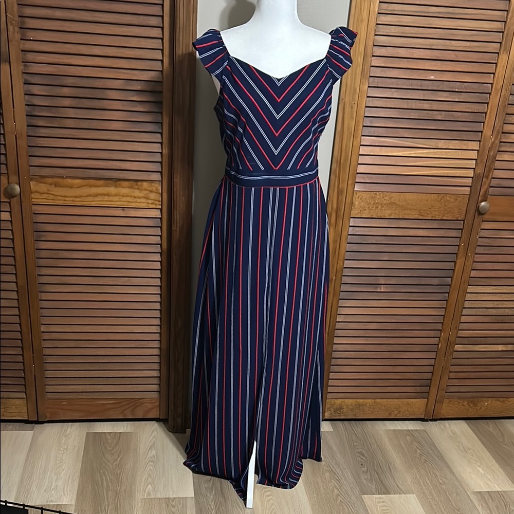 Monteau Red Blue Maxi Dress Sweetheart Flutter Sleeve